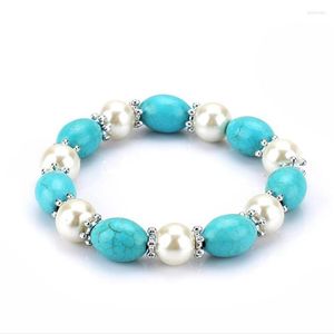 Strand FYSL – Bracelet extensible en pierre turquoise verte plaquée argent, perles connectées, pour cadeau de fête, bijoux