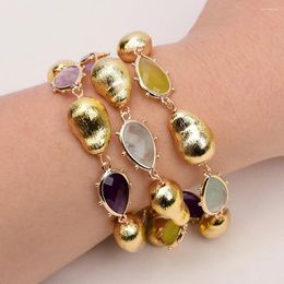 Strand G-G 3 rangées de mélange naturel pierre améthyste fluorite citron quartz jade plaqué or bracelet de perles brossées 8 "bracelet de mode pour femmes