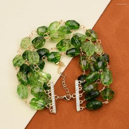 Strand G-G 5 rangées de Quartz vert naturel à facettes forme libre pépite pierre précieuse chaîne Bracelet fait à la main dame cadeaux