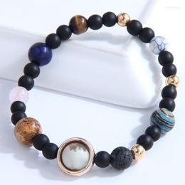 Strand Galaxy Sistema Solar Pulsera Hombres Universo Nueve Planetas Piedra Natural Estrellas Tierra Luna Amigo Pulseras Joyería de moda