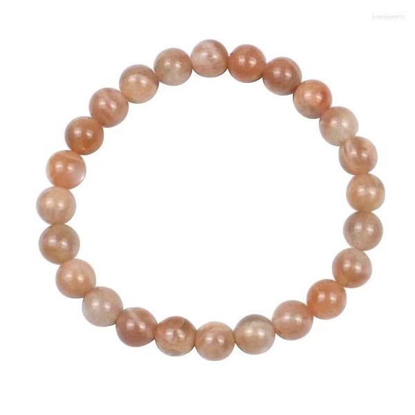 Strand Gem Sunstone Bracelet en pierre de lune orange 6-12mm Convient aux hommes et aux femmes Perles rondes en pierre d'énergie Bijoux Cadeau fait à la main