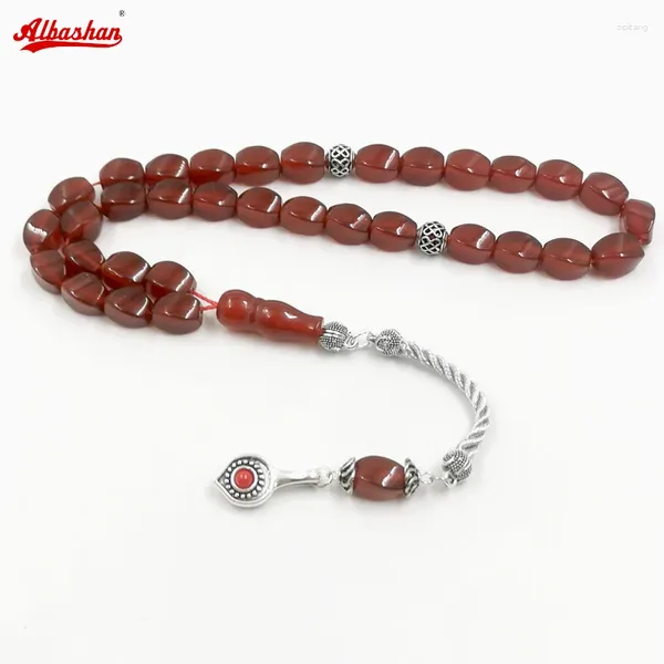 Strand Gemstone Tasbih Naturel Brésil Agate Rouge Pierre Islamique Misbaha Bracelet Prière Perle Turc Mode Cadeau Eid Accessoires Musulmans