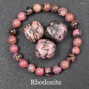 STRAND Geniune Natural Rhodonite Stone Bead Bracelet gemaakt van sieraden voor vrouwen Roze Rose Red Red Elastic Touw Armbanden geschenk