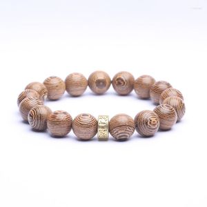 Brin véritable perles en bois originales africaines 12mm chapelet Bracelet élastique bijoux unisexe perlé