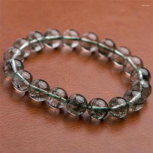 Strand Bracelet extensible en perles rondes en cristal de quartz rutile vert naturel du Brésil