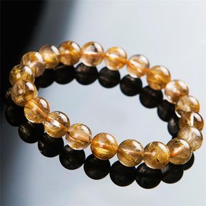 Brin véritable brésil naturel jaune doré Quartz rutile cristal clair perle ronde breloque Bracelet extensible brins de perles