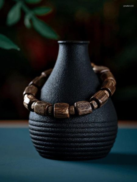 Brin véritable Cambodge Bodhisattva échecs avec forme baril de bois d'agar perle Bracelet femmes en bois bouddha perles vieux matériaux hommes