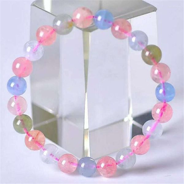 Strand genuino colorido morganita piedra Natural mujeres Femme curación cristal cuarzo estiramiento encanto pulsera 8mm