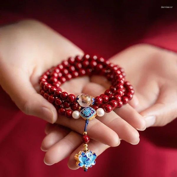 Strand bienes genuinos cinnabar pulsera de arena de oro púrpura doce zodiaco buddha 108 perlas adorno múltiple