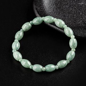 Strand Genuine Natural A Jadeite Clipper Card Bracelet Bean Seed Jade Bucket Bead Cadena de mano Joyería femenina de gama alta