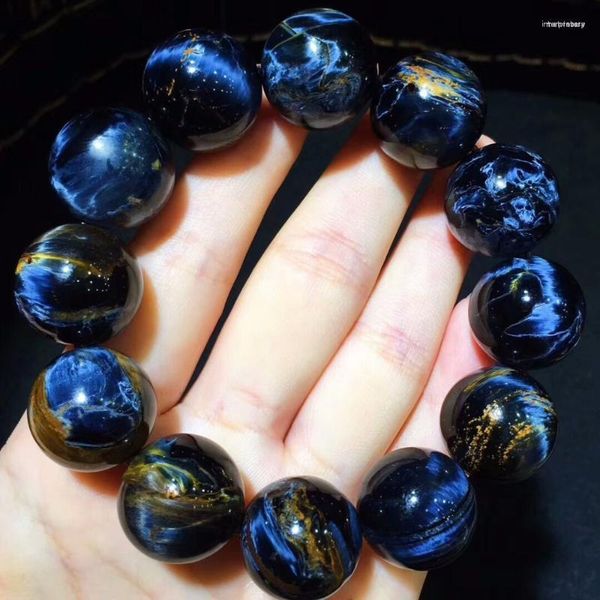 Strand Genuine Blue Natural Pietersite Big Round Beads Bracelet 18.5mm Potente Stretch Crystal Mujeres Hombres Certificado