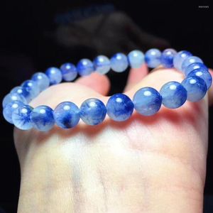 Strand Bracelet en Quartz Dumortierite Naturel Véritable 7.2mm Perle Ronde Rutile Bleu Cristal Extensible