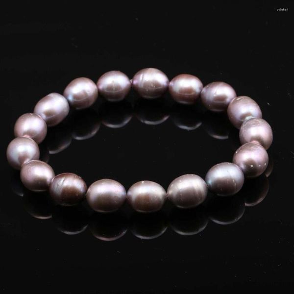 Hebra de pulseras de perlas de agua dulce naturales genuinas para mujer, dijes de cuerda elástica, ajuste Real para fiesta de boda