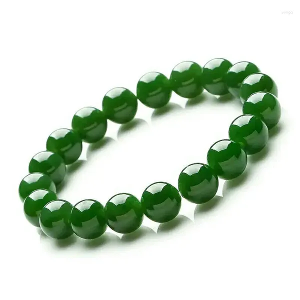 Pulsera de jade verde natural genuina para hombre Cuentas de piedra de jade Pulseras de jaspe con cuentas elásticas para mujer Joyería fina Brazaletes Pi Xiu