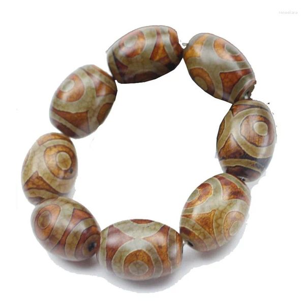 Strand Véritable Bracelet De Jade Naturel Hommes Trois Yeux Dzi Bracelets Certifié Jades Pierre Perle Élastique Perles Agate Bracelets Bijoux