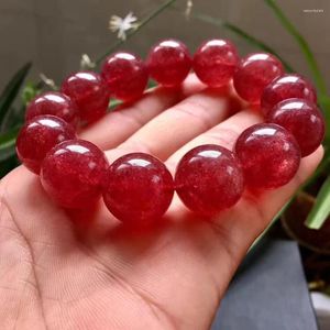 STRAND Echte natuurlijke rode aardbeikwarts kristal ronde kralen vrouwelijke armband 18 mm