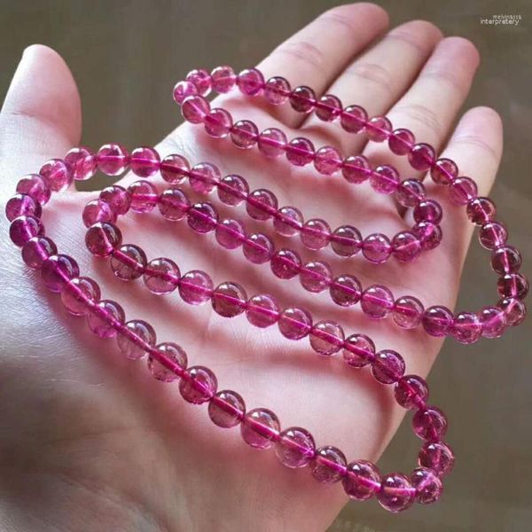 Brin véritable naturel Tourmaline rouge cristal Transparent perles rondes femmes dame trois tours Bracelet 6.6mm