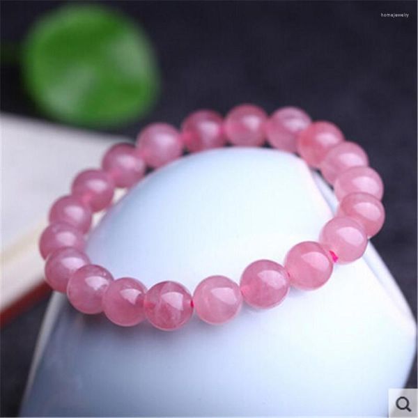 Strand véritable naturel Rose Rose Quartz Bracelets pour femme Madagascar extensible cristal rond perle Bracelet 7mm 8mm 9mm 10mm 11mm