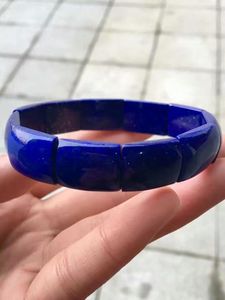 Hilo genuino Natural azul real lapislázuli gemas cuentas de piedra mujer hombre pulsera brazalete 20x13mm