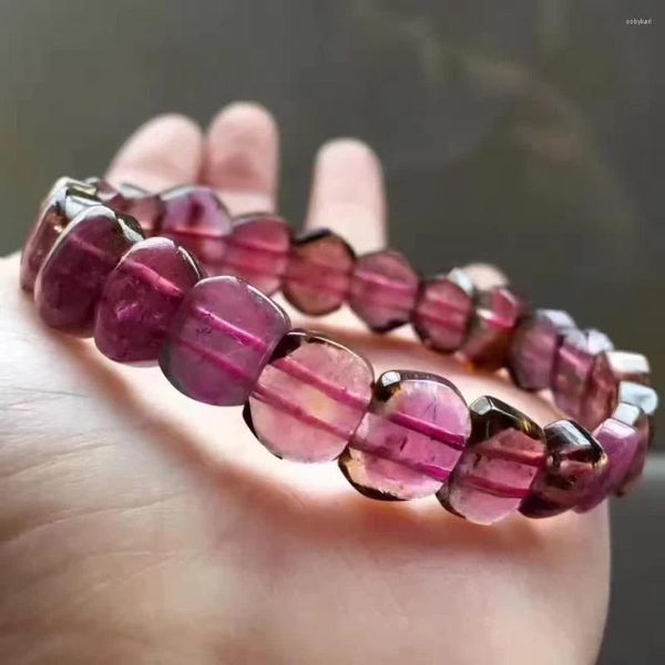 Strand Véritable Pastèque Naturelle Tourmaline Cristal Rectangle Perles De Pierre Rouge Femmes Bracelet 12 5mm