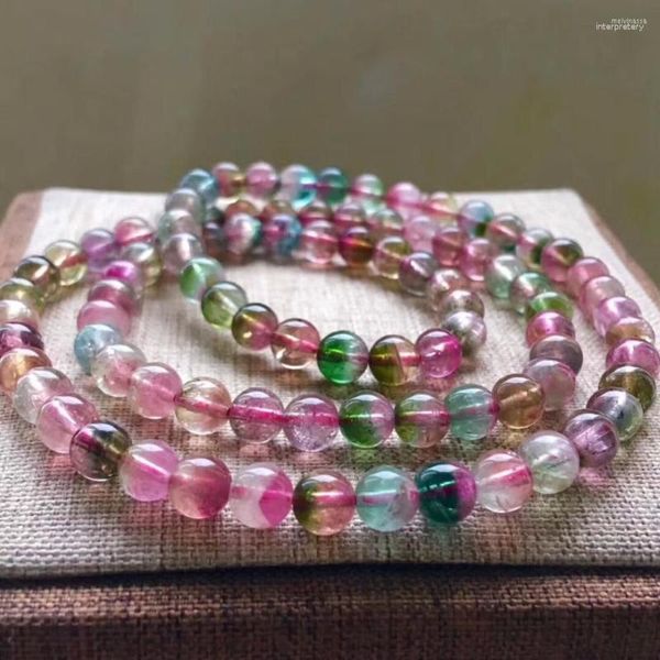 Brin véritable naturel pastèque Tourmaline cristal perles transparentes 3 tours Bracelet mode femme collier extensible 6.5mm