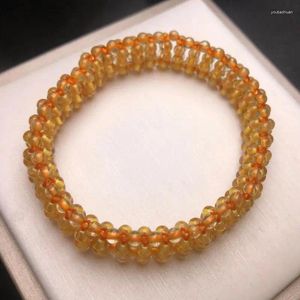 Pulsera elástica con cuentas de cristal amarillo Natural genuino, brazalete de piedras preciosas, joyería curativa para mujer, amuleto ancho de cristales de citrino