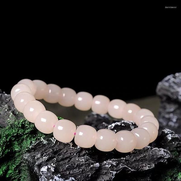 Strand Genuine Pink Nephrite Jade Pulsera Hombres Mujeres Healing Gemstone Joyería fina Natural Hetian Jades Barril Beads Pulseras Brazaletes