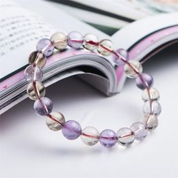 Strand véritable jaune violet naturel Ame Trine Bracelets femmes femme extensible guérison cristal clair bracelet de perles rondes 9mm 10mm 11mm