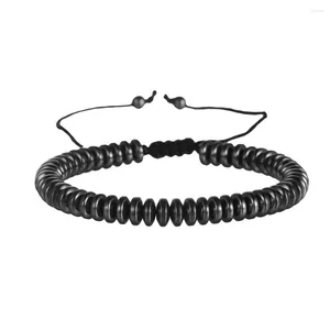 Bracelet géométrique créatif en forme de cœur, perles plates en hématite noire, tissé à la main, pour femmes et hommes, personnalisé et réglable