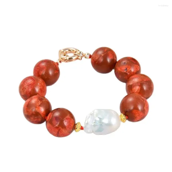 Strand GG Jewelry-pulsera de perlas Kehsi, esponja redonda roja de 18mm, Coral blanco, estilo hecho a mano de 8 