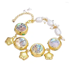 STRAND GG sieraden Gekweekt Natuurlijke witte rijst Pearl Rainbow Color Abalone Shell Wrap Bracelet 8 