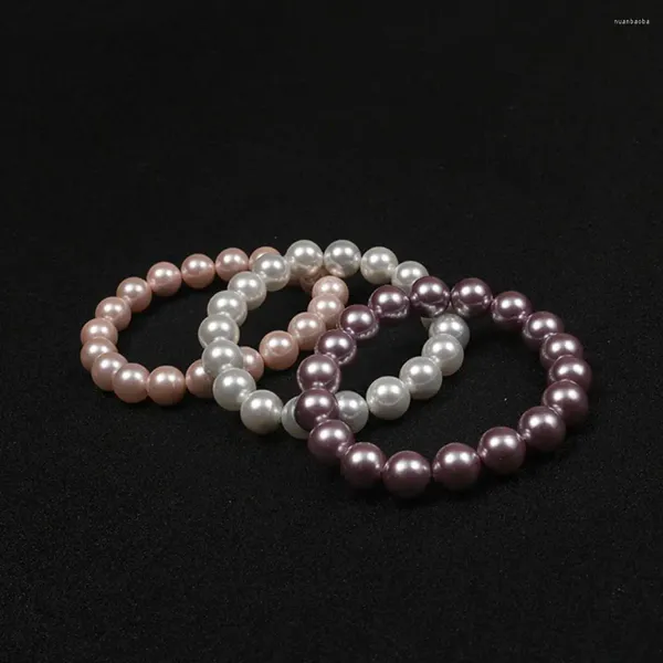 Strand Gifts-Cadena de mano de perlas de imitación, Color rosa/púrpura/blanco, accesorios de moda, brazaletes, pulseras de joyería, 10mm