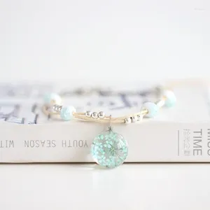 Bracelet d'échantillon de fleur de balle en verre de brin et plante avec des perles de céramique bracelets pour filles # n001