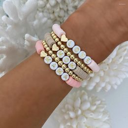 STRAND GO2BOHO 4PCS/5PCS Hematiet Hartarmbanden Verplated Gold kralen Bracelet voor vrouwen Clay Love Mama Letter Valentijns sieraden