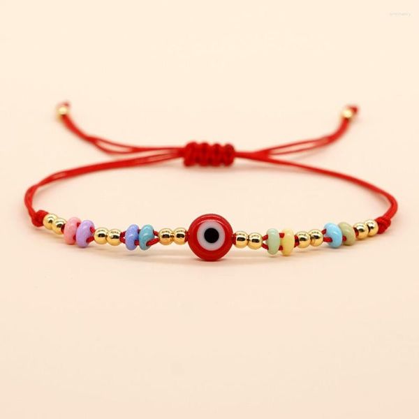 Strand Go2boho – Bracelet tissé à la main pour femmes, Style bohémien, perles de nez de cochon de couleurs mélangées, yeux glacés colorés, corde rouge, cadeau