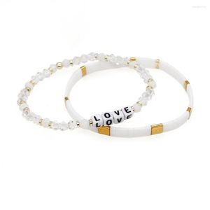 Strand Go2BoHo Couple Bijoux Ensembles Blanc Couleur Miyuki Tila Perles Cristal Lettre Charme Bracelets Ensemble Pour Femmes Amoureux Bijoux De Mode