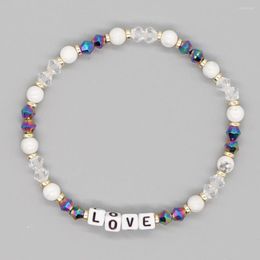 Strand Go2Boho Pulsera de piedra natural con cuentas de cristal con letras de AMOR para mujer - Pulseras de regalo de moda Joyería de otoño e invierno