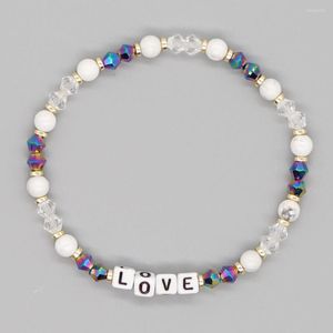 Strand Go2Boho Pulsera de piedra natural con cuentas de cristal con letras de AMOR para mujer - Pulseras de regalo de moda Joyería de otoño e invierno