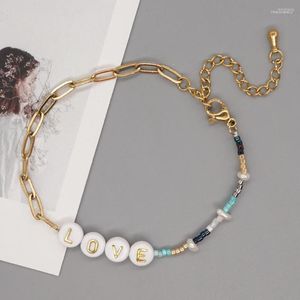 Brin Go2Boho délicat petit Bracelet lettre d'amour chaîne en acier inoxydable pour les femmes Miyuki perles perles d'eau douce bijoux