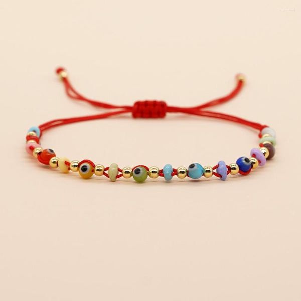 Strand Go2boho – Bracelet en verre de couleurs mélangées pour femmes, yeux de cochon, perles de nez, corde rouge, tissé à la main