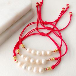 Strand Go2boho Bracelet de perles d'eau douce Bijoux pour femmes Corde rouge Amitié Perle plaquée or 18 carats Bijoux porte-bonheur Cadeau pour sa petite amie
