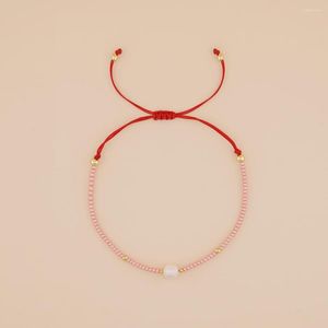 Strand Go2boho en perle de rocaille rose, chaîne rouge, Bracelet fin d'amitié, cadeau porte-bonheur, minimaliste, mignon, bijoux doux d'été