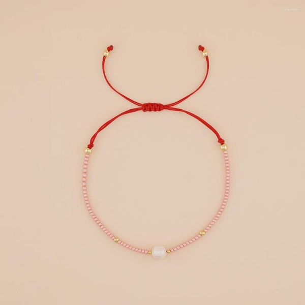 Hebra Go2boho en cuenta de semilla rosa, hilo rojo, pulsera fina de amistad, regalo de la suerte, joyería dulce minimalista de verano