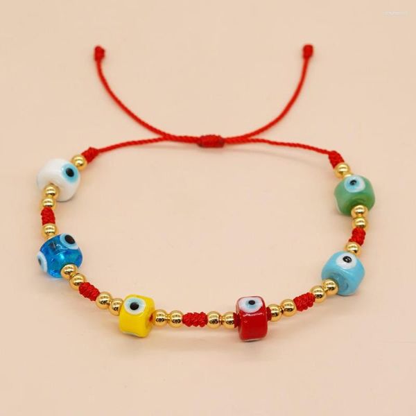 Strand Go2boho Ins Fashion Cuenta de cobre Esmalte de colores Ojo del diablo Pulsera pequeña hecha a mano con cuentas para mujer