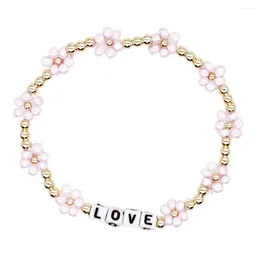 Strand Go2Boho Amor original Alphabet Pink Flower Daisy Bracelet Regalo para niñas Little Golden Boaded linda joyería Mujeres