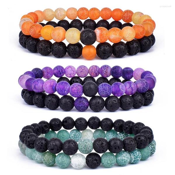 Strand Go2boho Set Pulsera Parejas Distancia Negro Blanco Piedra de Lava Natural Pulseras de Yoga con Cuentas para Hombres Mujeres Joyería de Cuerda elástica