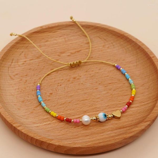 Strand Go2boho-pulsera de mujer con diseño de interés especial, ojos, corazón de melocotón, perlas de colores naturales, cuentas en forma de arroz