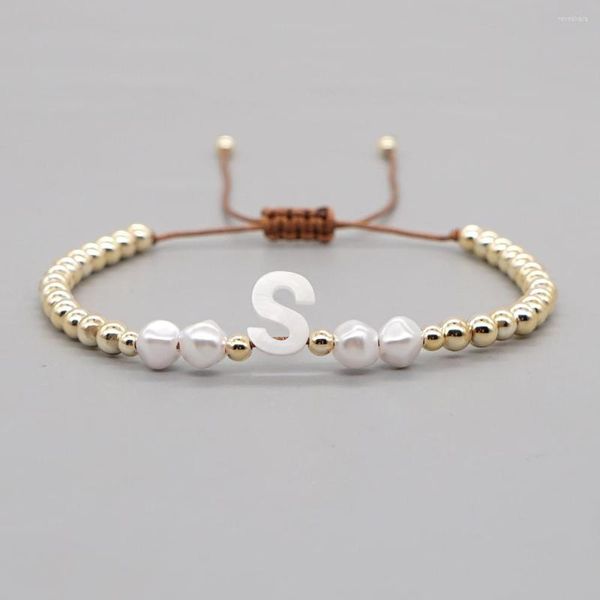 Strand Go2BoHo Tendance Or Couleur Perle Shell Lettre Charme Amitié Acrylique Perle Bracelet Pour Femmes Coquillage S Initiales Bracelets