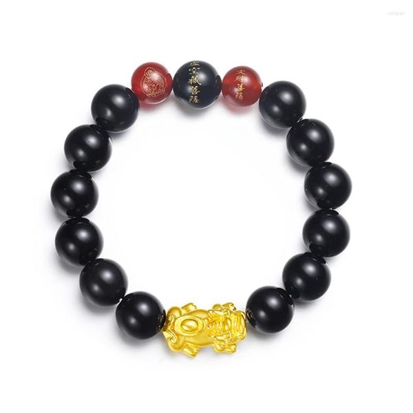 Brin Or 3D Richesse Pixiu Charme Obsidienne Noire Bouddha Perles Bracelet Animal Mascotte Hommes Et Femmes Bijoux