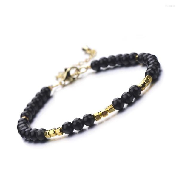 Strand Color oro hematita y 4 mm amazonita negro ónix amatista ojo de tigre pulsera de cuentas de piedra natural